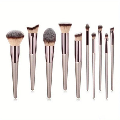 10 Pcs Champagne Gold Makeup Brushes