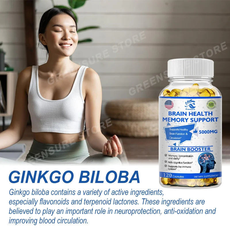 Brain Support Capsules – Ginkgo Biloba + B6 for Memory & Focus